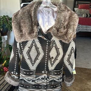 Pendleton Geometric Pattern Coat with Faux Fur